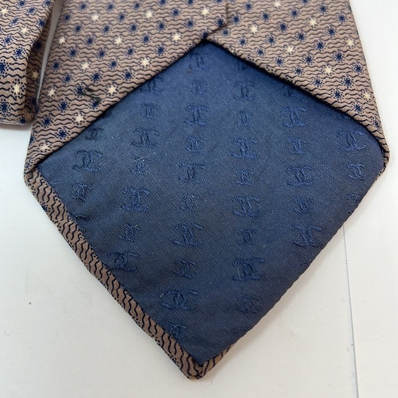 Chanel Vintage Silk Tie Taupe Blue Cream - Picture 3 of 7